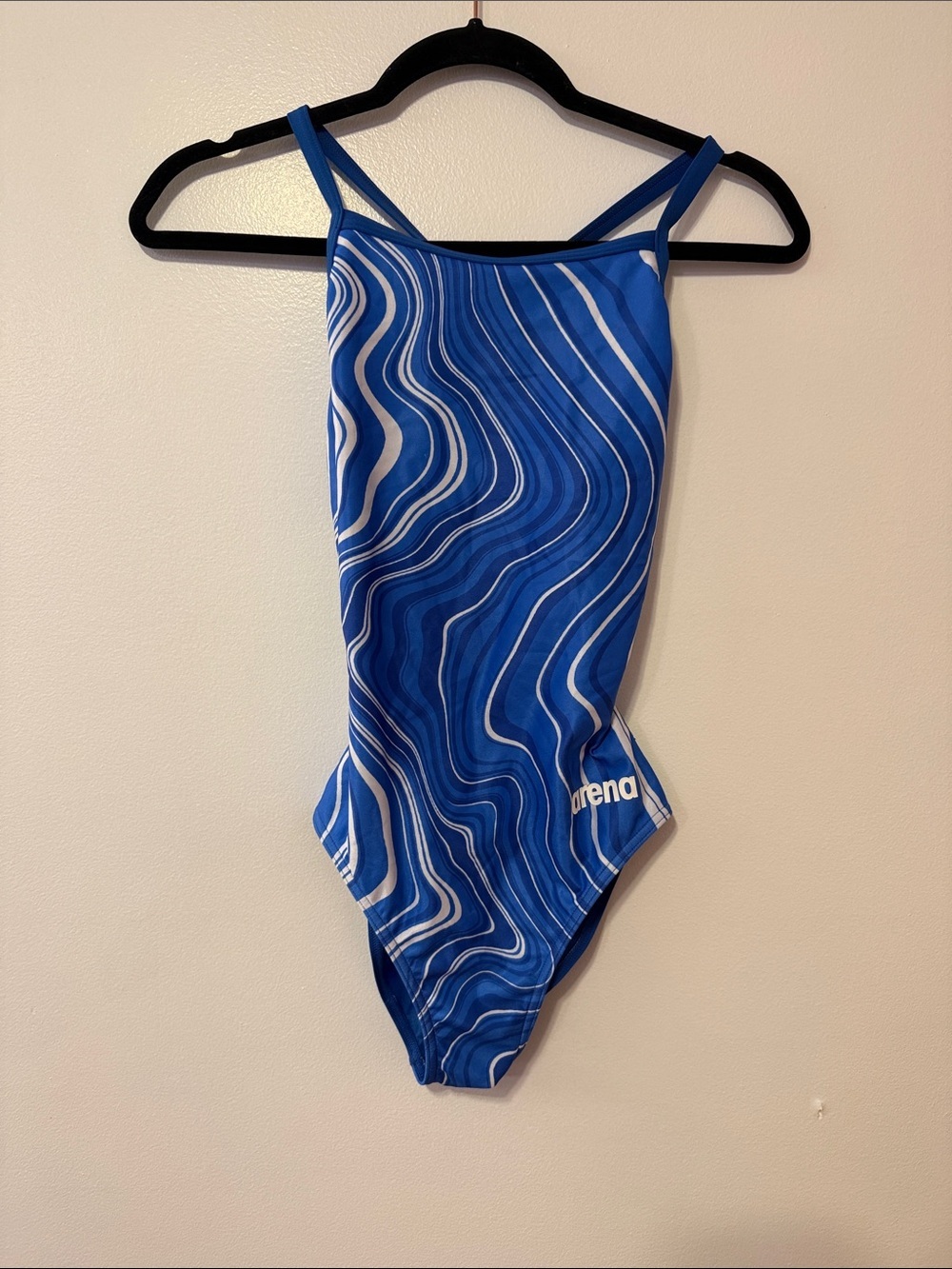 Arena Women’s One Piece Swimsuit Blue Marble Print Racing Swim Suit Size 30